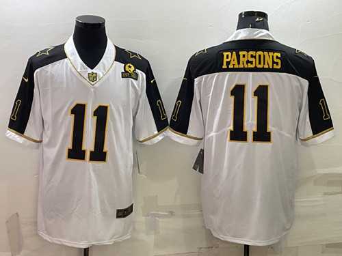 Mens Dallas Cowboys #11 Micah Parsons White Gold Edition With 1960 Patch Limited Stitched Football Jersey